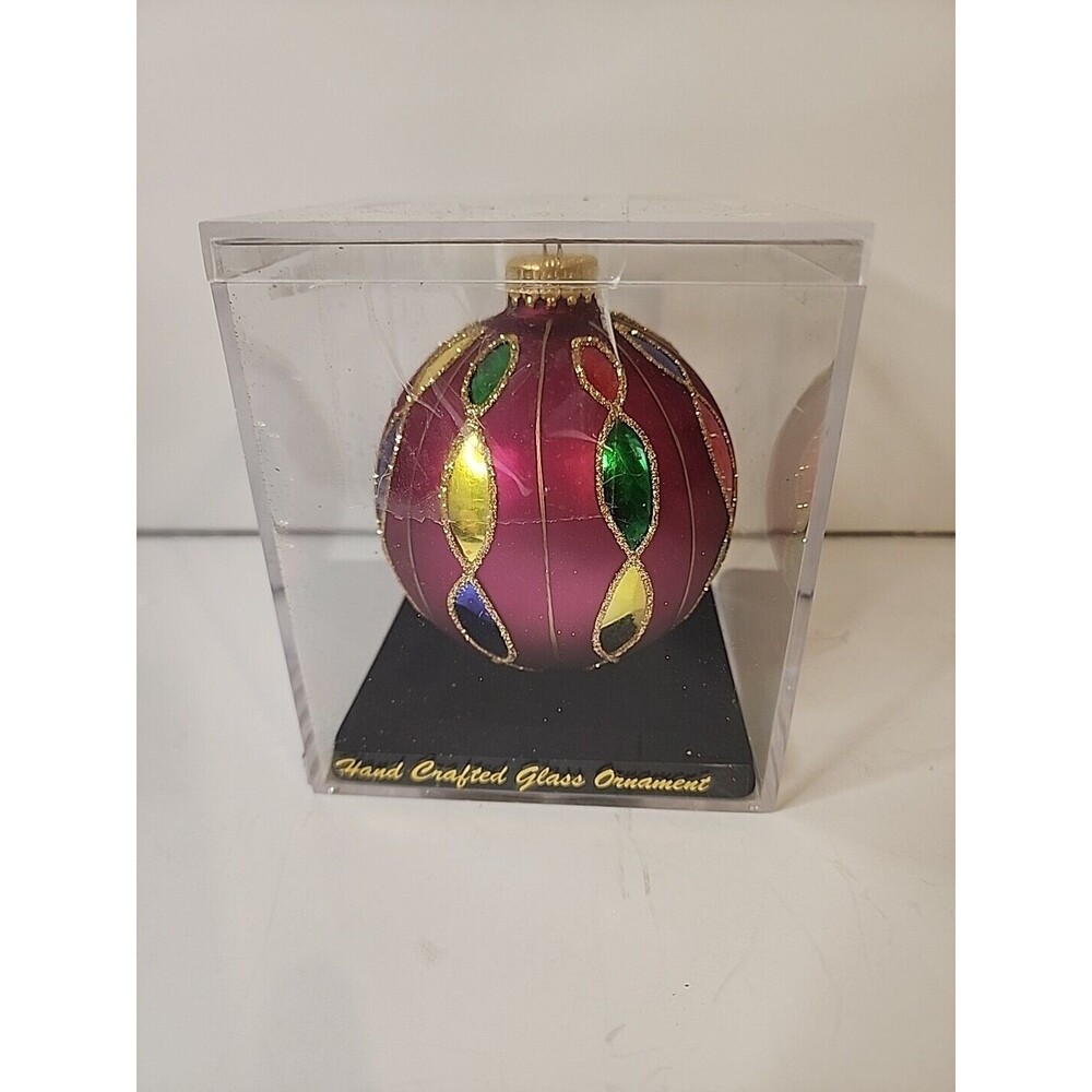 Unique Treasures Hand Crafted Glass Christmas Ornament Gold Purple Red Green